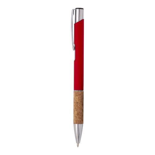 Stylo à bille en aluminium caoutchouté, prise en liège et détails chromés, clip en métal - 2