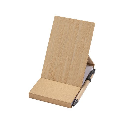 Bloc-notes avec couverture en bambou, stylo et support pour téléphone - 4