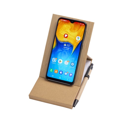 Bloc-notes avec couverture en bambou, stylo et support pour téléphone - 5