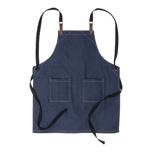 Tablier de cuisine réglable en denim de coton avec 2 poches sur le devant. - 1