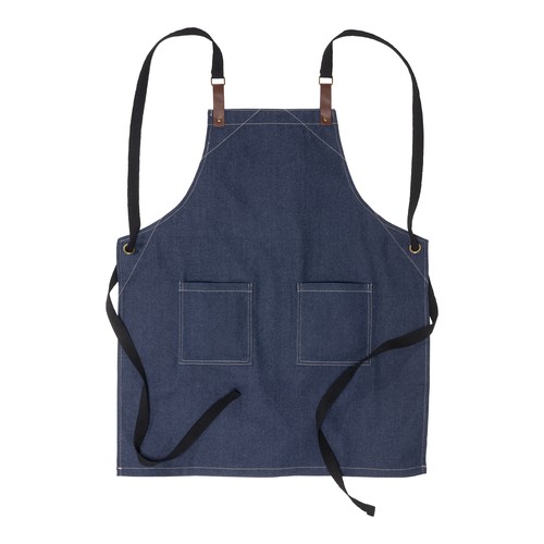 Tablier de cuisine réglable en denim de coton avec 2 poches sur le devant. - 1