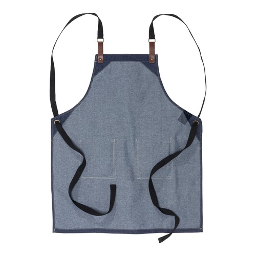 Tablier de cuisine réglable en denim de coton avec 2 poches sur le devant. - 2