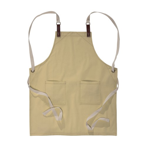 Tablier de cuisine en coton 280 g/m2 avec 2 poches frontales, bretelles réglables en PU. - 1
