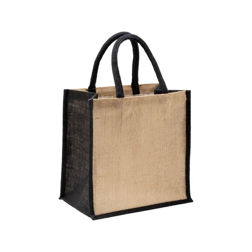 Mini jute shopping bag with colored handles and inserts