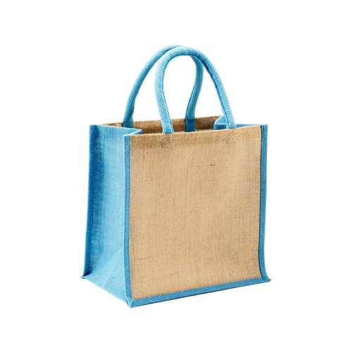 Mini tote bag en toile de jute avec anses et inserts colorés - 1