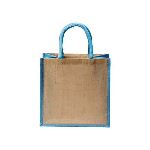 Mini tote bag en toile de jute avec anses et inserts colorés - 2