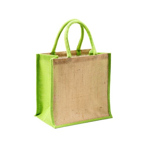 Mini tote bag en toile de jute avec anses et inserts colorés - 1