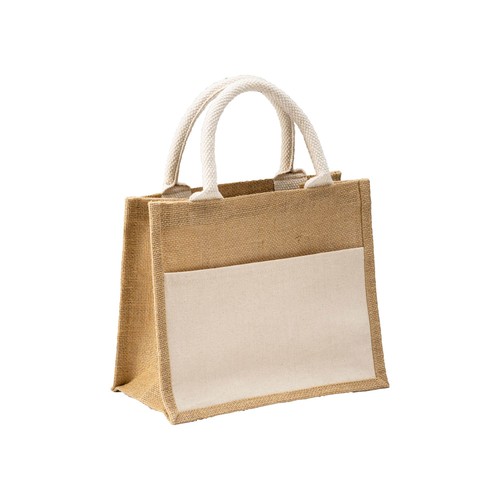 Mini tote bag en toile de jute avec poche en coton - 1