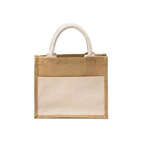 Mini tote bag en toile de jute avec poche en coton - 2