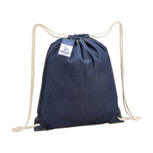 Sac à dos en coton denim recyclé, avec fermeture à cordons et angles renforcés - 1