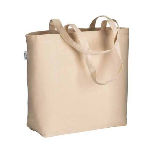 Tote bag en coton biologique 220 g/m2, avec anses longues et soufflet à la base - 1