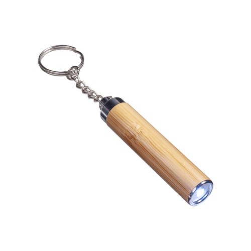 Torche LED en bambou avec porte-clés, 3 piles LR41 incluses - 1