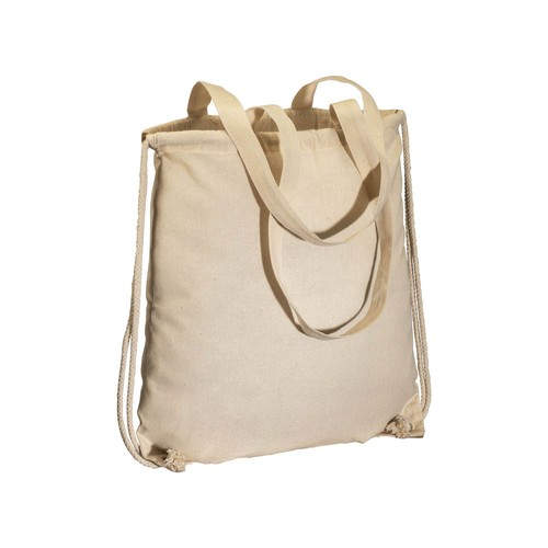 MOCHILA DE ALGODÓN DE 135 G/M&SUP2;, CON CIERRE DE CORDÓN Y ASAS