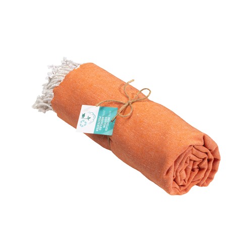 Serviette de plage / Paréo en coton recyclé personnalisé de 180 gr/m2 avec frange, mesure 90×170 cm