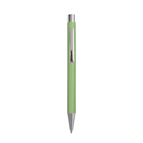 Stylo à bille en papier recyclé personnalisé, détails chromés et clip en métal