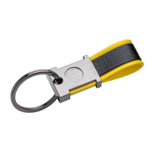 Keyring in burnished metal and two-tone PU, with space suitable for resin logo