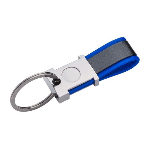 Porte-clés en métal bruni et PU bicolore, avec un espace adapté au logo en résine - 1