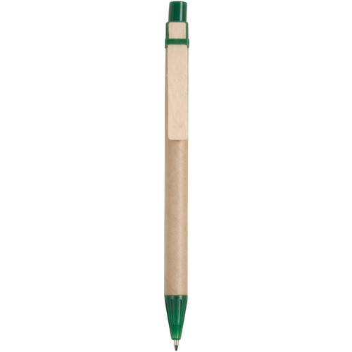 Stylo à bille en papier recyclé, détails colorés en PP et paille de blé, clip en bois - 1
