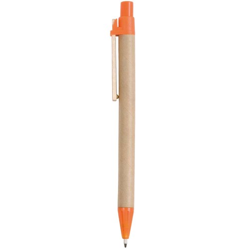 Stylo à bille en papier recyclé, détails colorés en PP et paille de blé, clip en bois - 2
