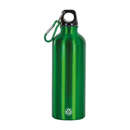 Recycled aluminum water bottle (500ml), with plastic cap and carabiner