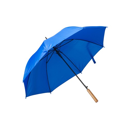 Golf umbrella with automatic opening with wooden handle, metal frame and fibreglass frame
