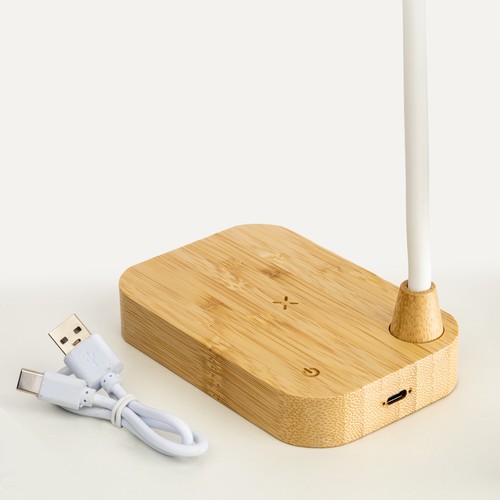 Lampe multifonctionnelle en bambou avec chargeur sans fil 15W - 10