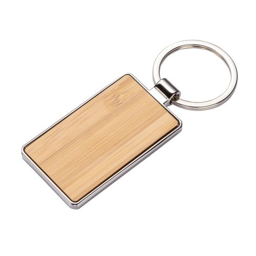 Porte-clés rectangulaire en métal avec façade en bambou - 1