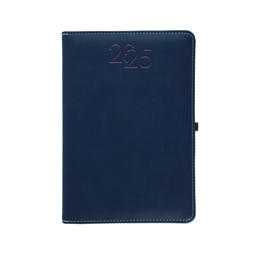 Agenda journalier 2025 personnalisé, couverture avec bordure piquée, porte-stylo et papier blanc