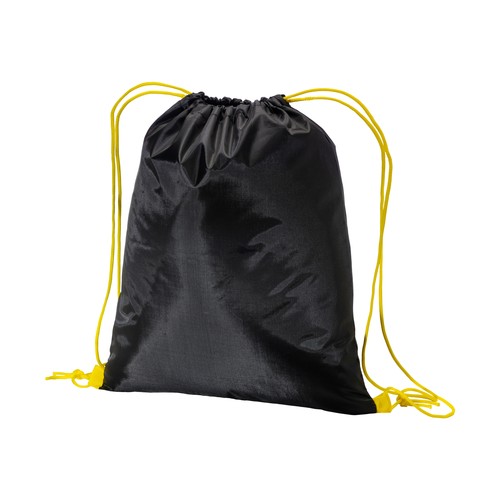 210T black polyester backpack with choke closure and colored cords