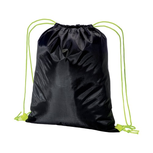 MOCHILA NEGRA DE POLIÉSTER 210 T CON CIERRE DE CORDÓN Y CORDONES COLORIDOS