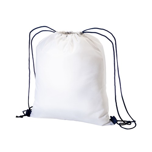 MOCHILA BLANCA DE POLIÉSTER 210 T CON CIERRE DE CORDÓN Y CORDONES COLORIDOS