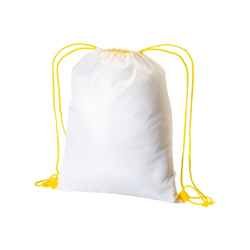 210T white polyester backpack with choke closure and colored cords