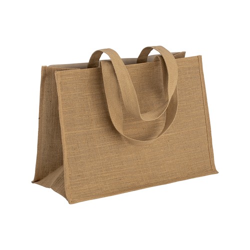 Tote-bag avec soufflet en coton 280 g/m2, détails en toile de jute, anses longues - 3