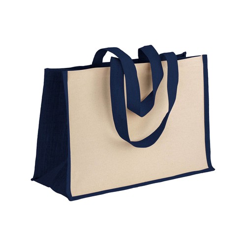 Tote-bag avec soufflet en coton 280 g/m2, détails en toile de jute, anses longues - 1