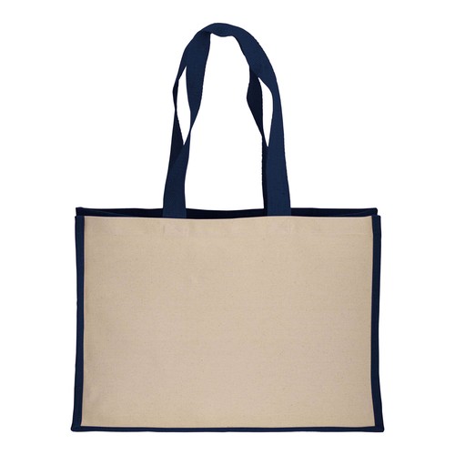 Tote-bag avec soufflet en coton 280 g/m2, détails en toile de jute, anses longues - 2