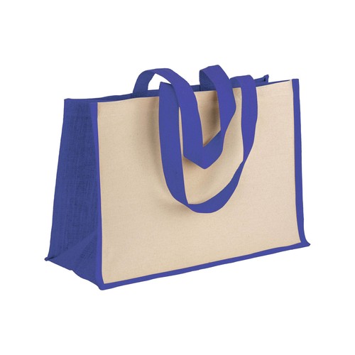 280 g/m2 cotton shopping bag with jute details, long handles and gusset
