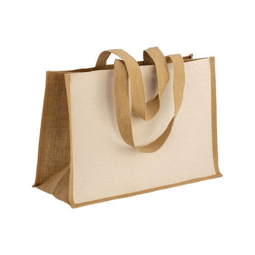 Tote-bag avec soufflet en coton 280 g/m2, détails en toile de jute, anses longues - 1