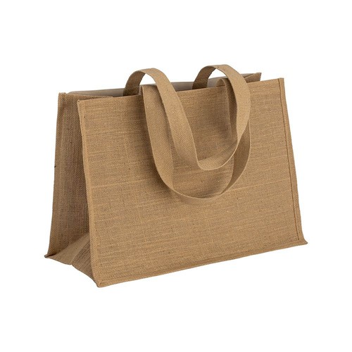 Tote-bag avec soufflet en coton 280 g/m2, détails en toile de jute, anses longues - 3