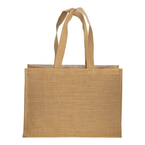 Tote-bag avec soufflet en coton 280 g/m2, détails en toile de jute, anses longues - 4