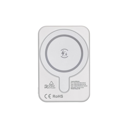 R-ABS 5000 mAh magnetic power bank, 15W wireless output with magnetic sticker