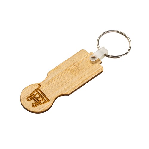 Jeton de caddie en bambou avec porte-clés - 1