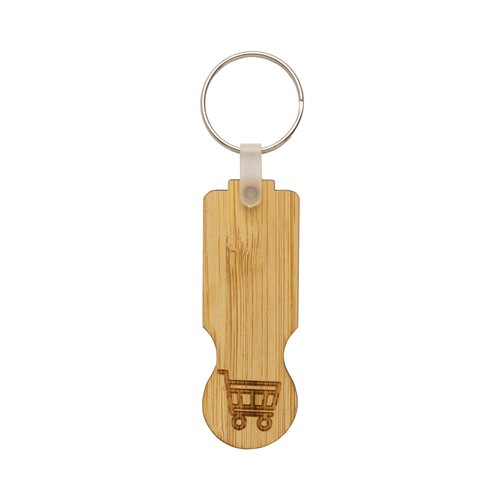 Jeton de caddie en bambou avec porte-clés - 2