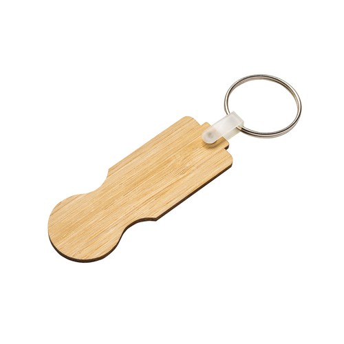 Jeton de caddie en bambou avec porte-clés - 3