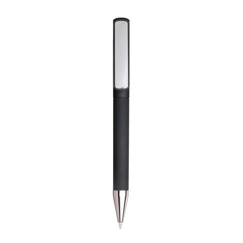 Stylo à bille en plastique caoutchouté. Clip adapté à l'impression laser ton sur ton - 1