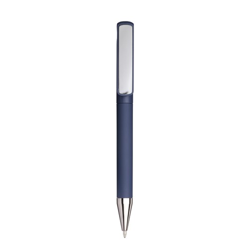 Stylo à bille en plastique caoutchouté personnalisé. Clip adapté à l'impression laser ton sur ton