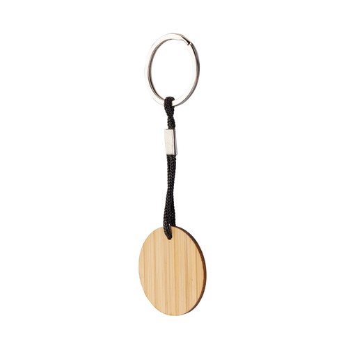 Porte-clés en bambou avec cordon et anneau en métal - 1