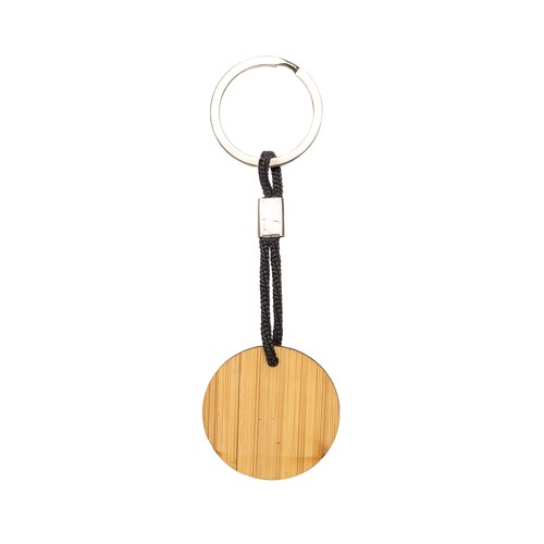 Bamboo keychain with cord and metal ring Bamboo keychain with cord and metal ring