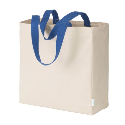 Maxi shopper bag made of recycled cotton 280 g/m2 natural with colorful handles
