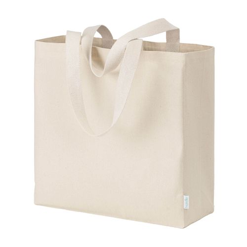 Sac à provisions maxi en coton recyclé de 280 g/m2 naturel avec poignées colorées - 1