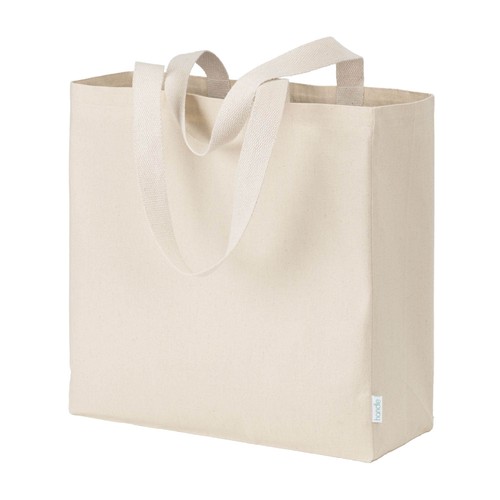 Sac à provisions maxi en coton recyclé de 280 g/m2 naturel avec poignées colorées - 1